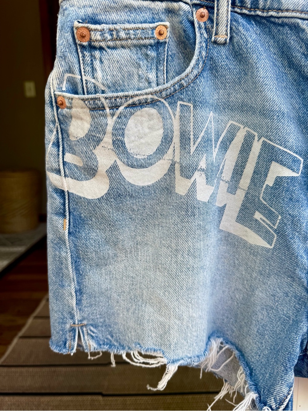 Lucky Brand Blue Graphic Washed Denim Cutoff Shorts